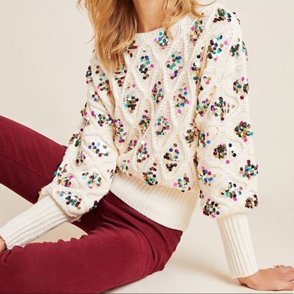 SOLD 💫HOST PICK 💫Anthropologie Lara Sequin Sweater Sz. M - Picture 8 of 8